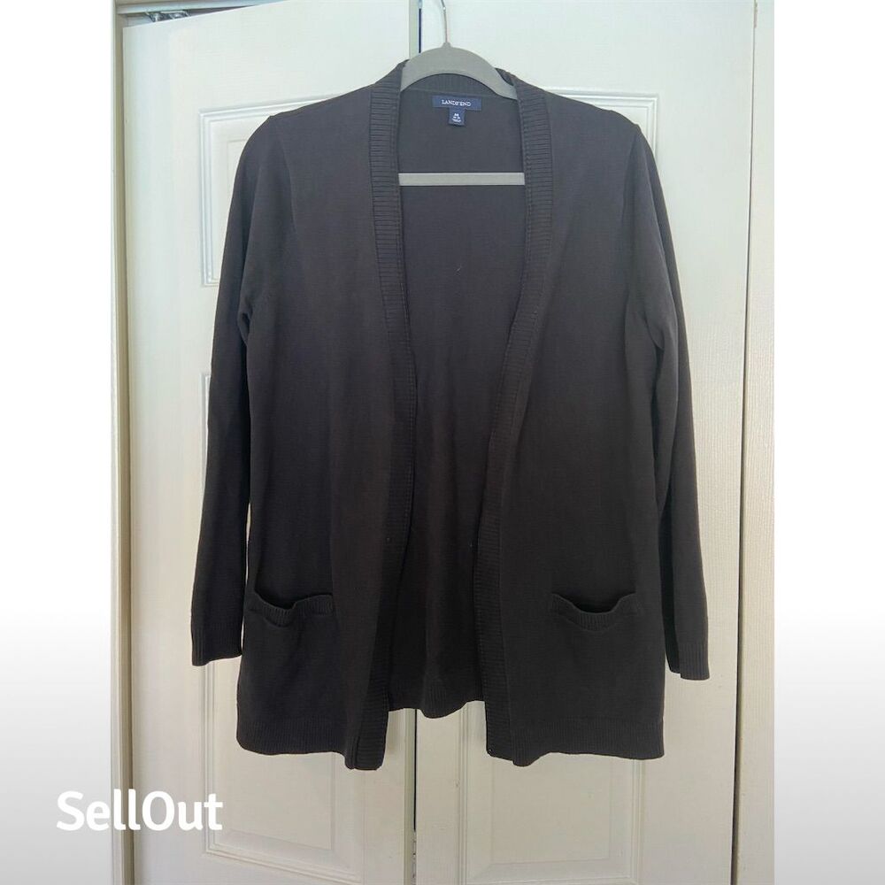 Lands' End Women's Black Open Front Cardigan Sweater Size M